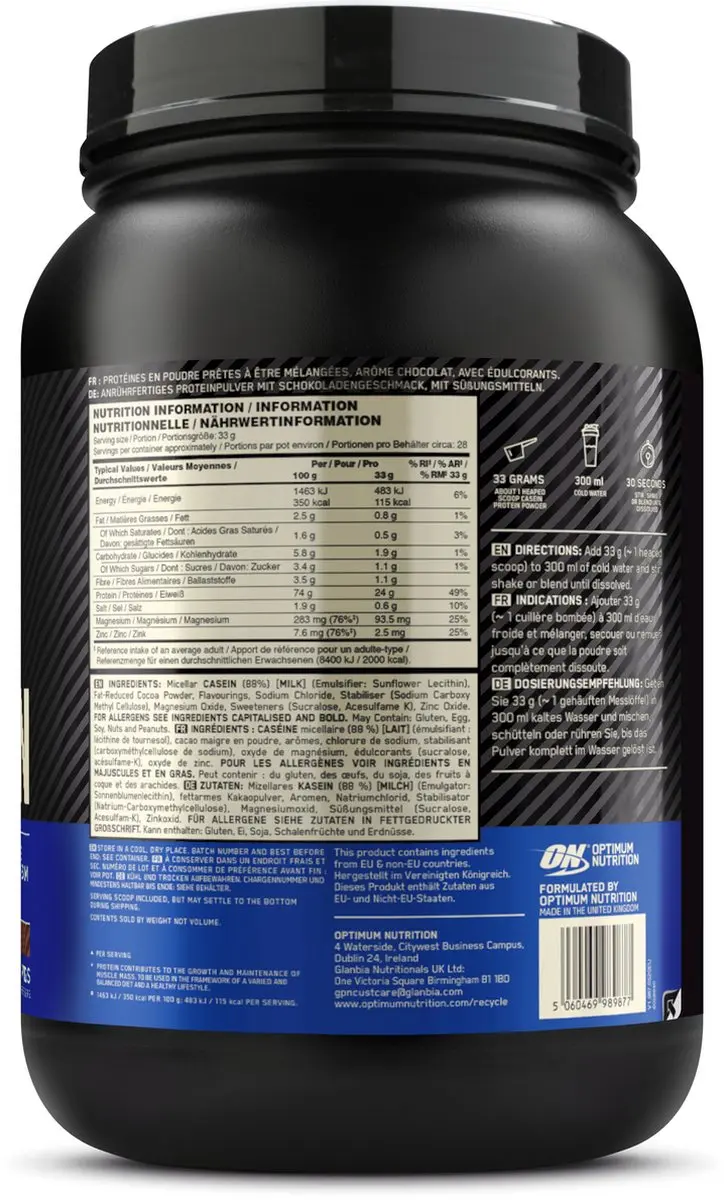 Optimum Nutrition Gold Standard 100% Caseïne - 908g - Chocolade