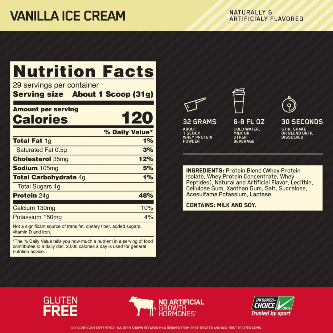 Optimum Nutrition Gold Standard 100% Whey Protein - Vanilla Ice Cream 4540g