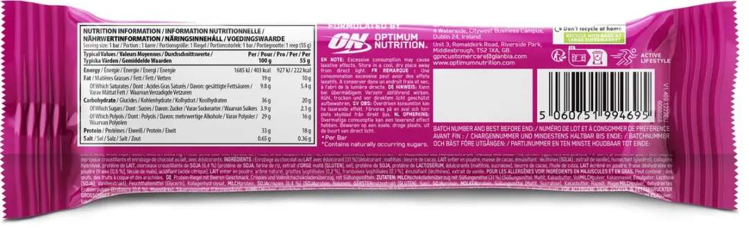 Optimum Nutrition Chocolate Berry Crunch Protein Bar - 12 Stuks - afbeelding 4 van 6