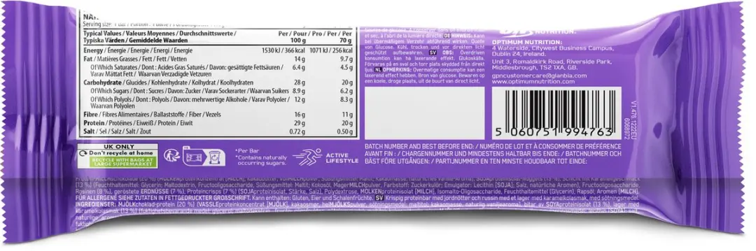 Optimum Nutrition Nutty Chocolate Caramel Eiwitrepen - 10 Stuks - afbeelding 5 van 6