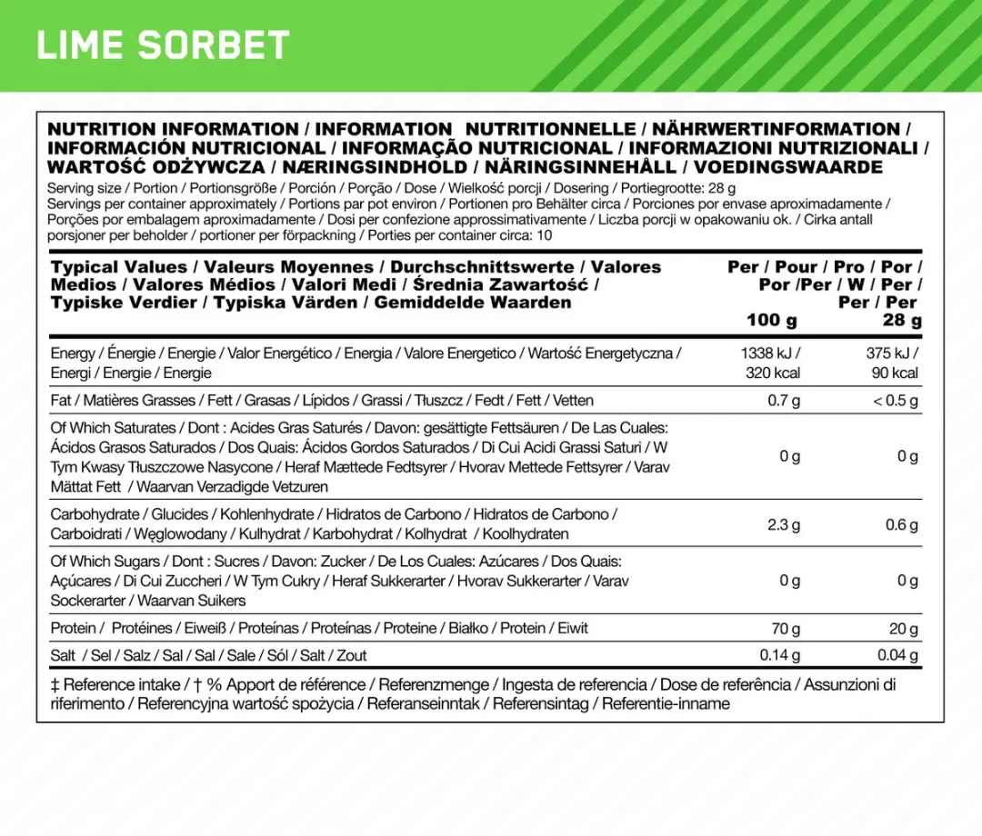 Optimum Nutrition Clear Protein Lime Sorbet - Vegan Poeder 280g