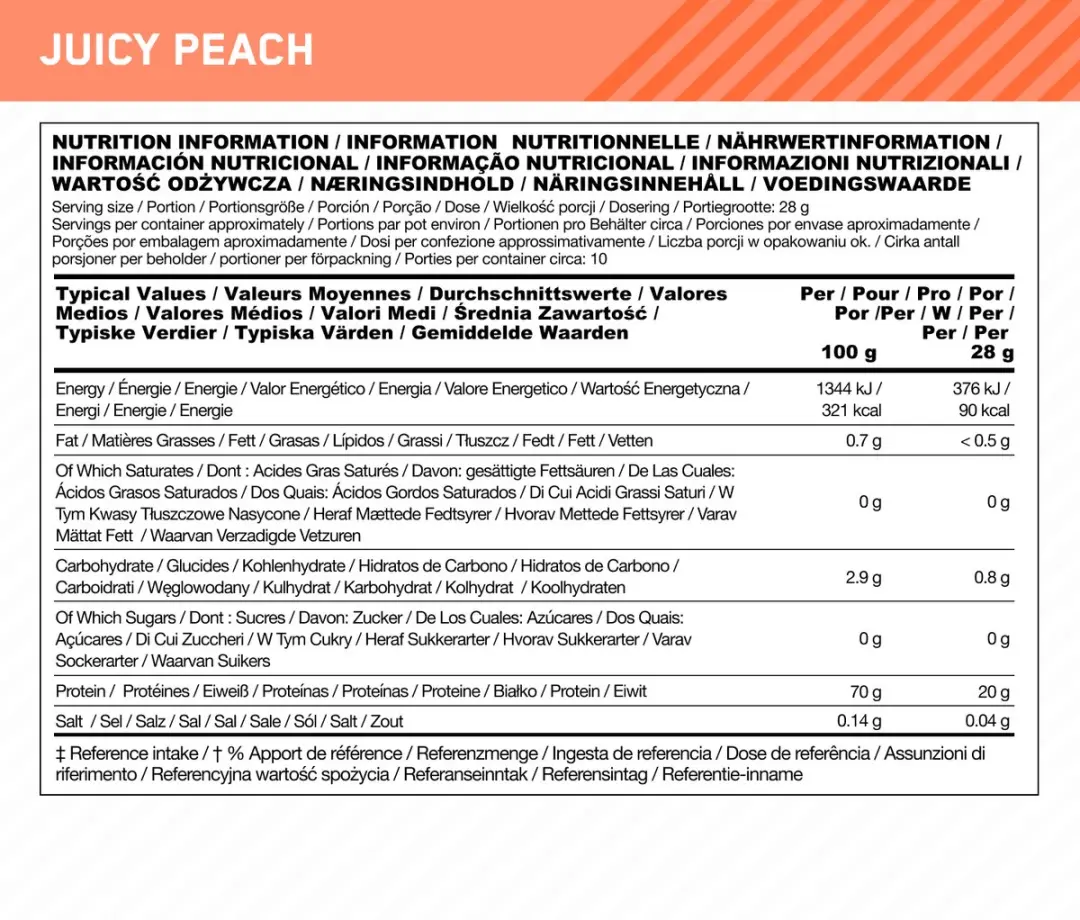 Optimum Nutrition Clear Protein Juicy Peach Vegan Poeder - 280g