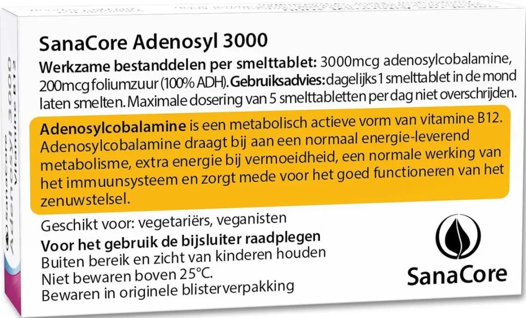 Sanacore Adenosyl 3000 Actieve Vitamine B12 - 60 Zuigtabletten