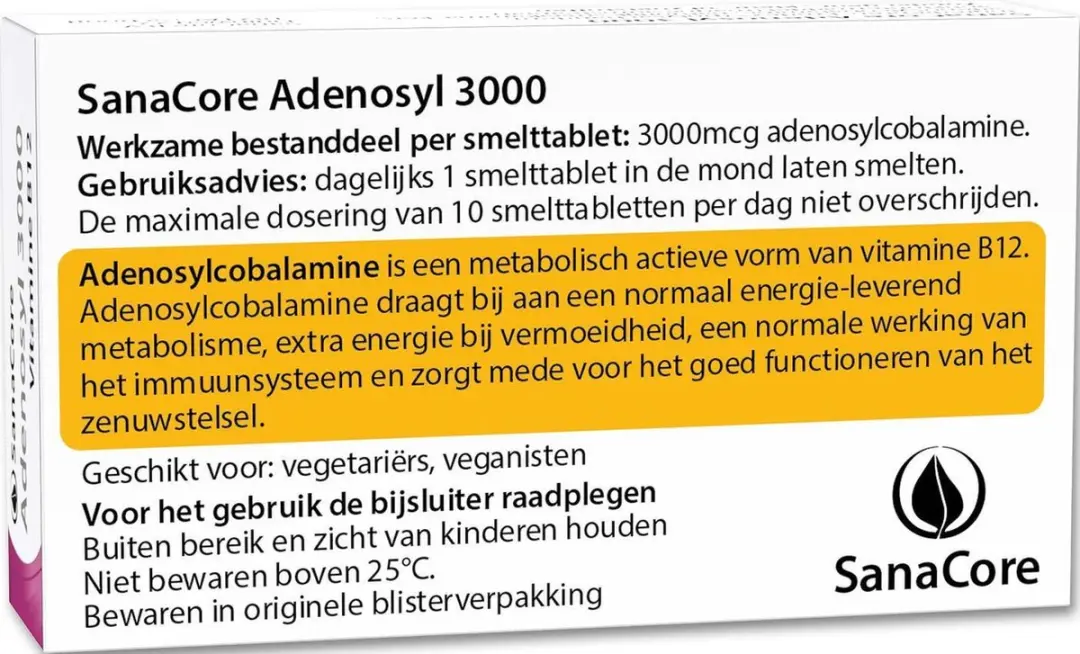 Sanacore SanaCore Adenosyl 3000 Vitamine B12 60 Stuks