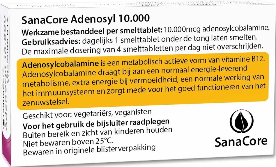 Sanacore Adenosyl 10.000 Vitamine B12 Zuigtabletten 60 Stuks