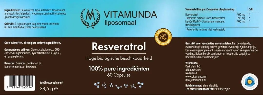 Vitamunda Liposomale Resveratrol Capsules - 60 Stuks