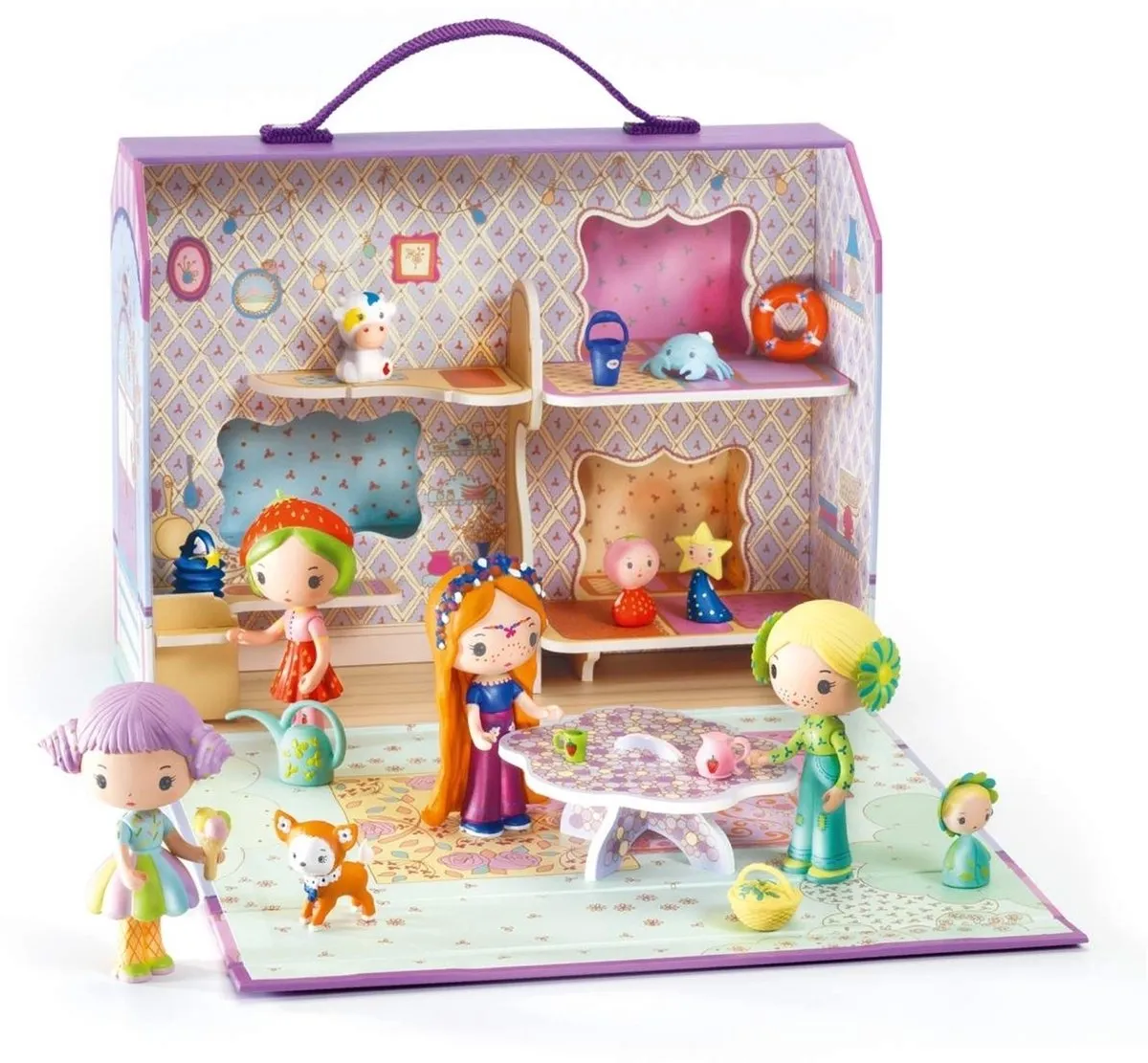 Djeco Tinyly Poppenhuisje Roze - 2 Poppen