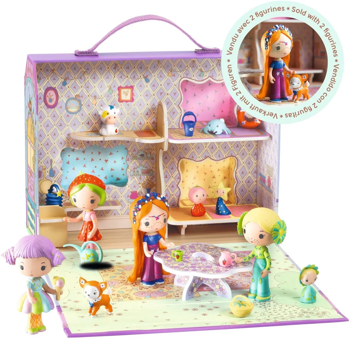 Djeco Tinyly Poppenhuisje Roze - 2 Poppen - afbeelding 6 van 6