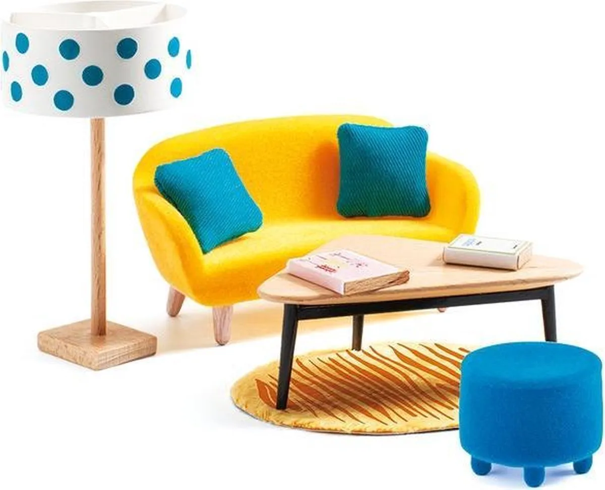 Djeco Poppenhuis Meubeltjes Woonkamer Set