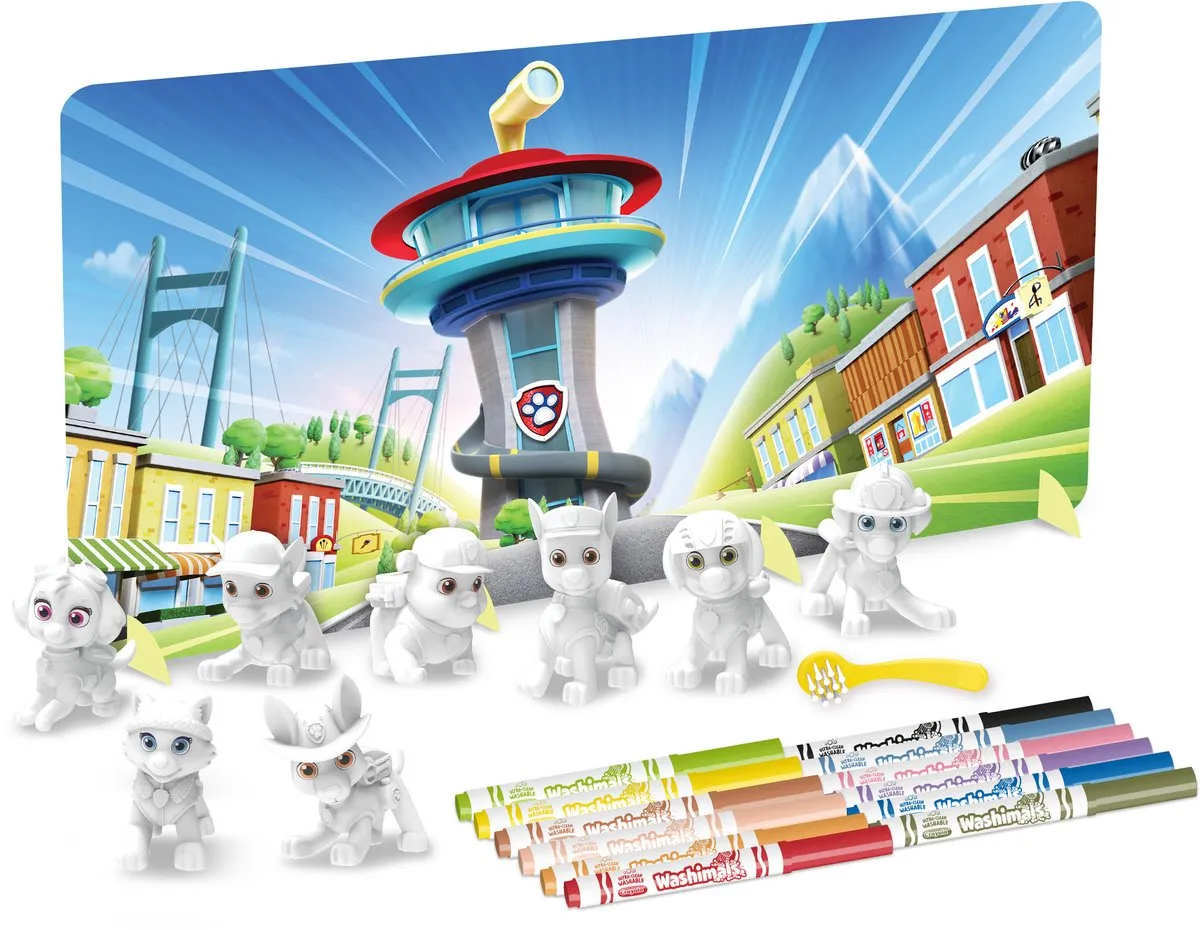 Crayola Washimals Paw Patrol Hobbypakket - 8 Puppy's, 12 Stiften