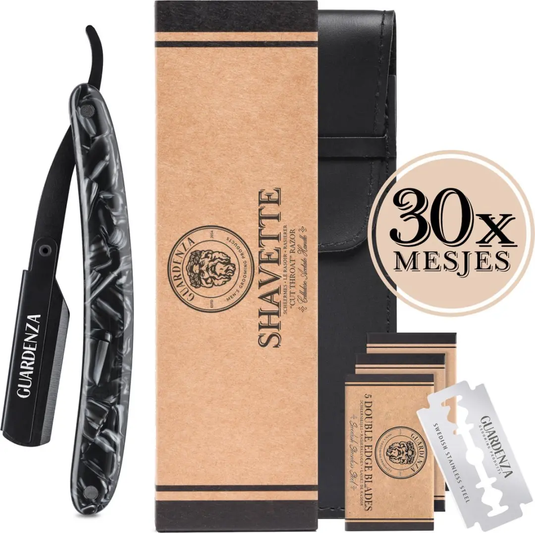 Guardenza Shavette scheermes zwart acetate (incl. 30 scheermesjes en hoes)