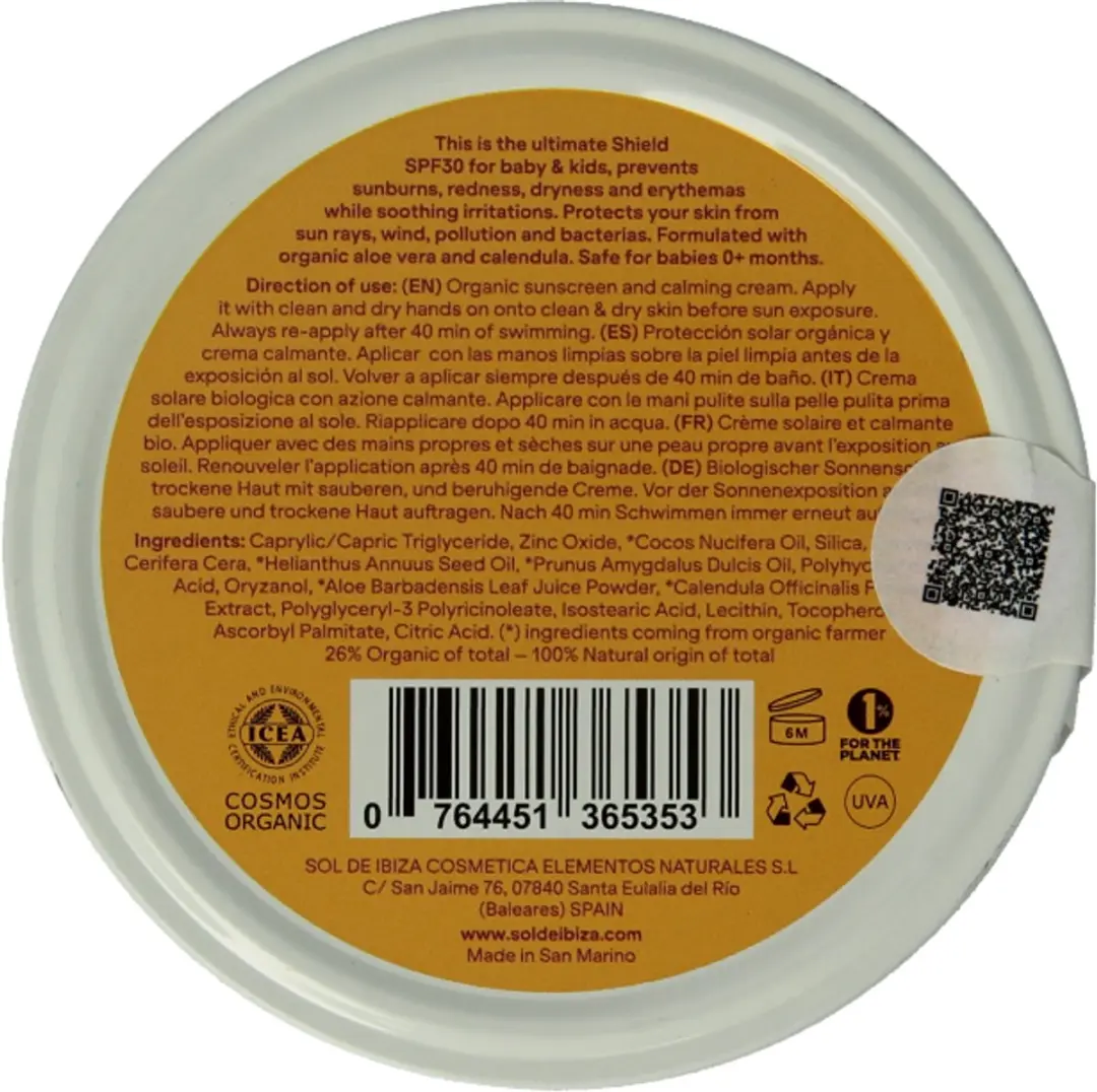 Sol de Ibiza Baby Zonnebrand SPF30 100g - Natuurlijk & Parfumvrij