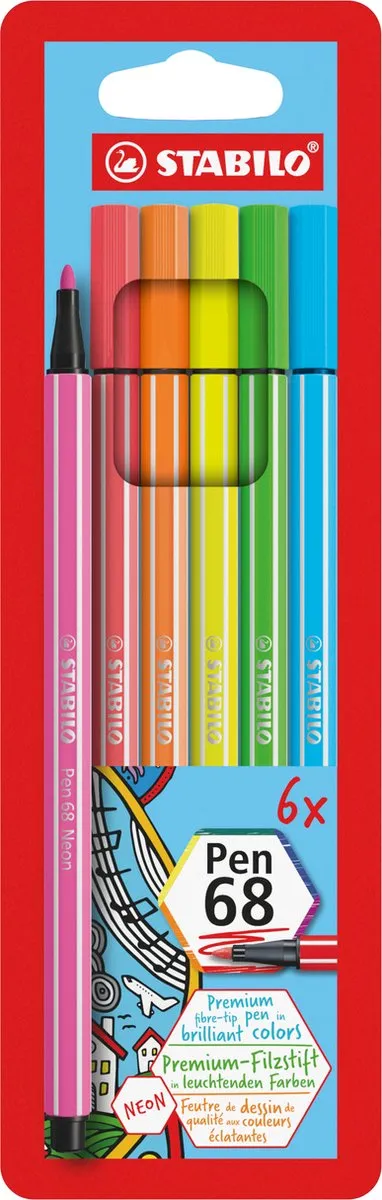 STABILO Pen 68 Premium Viltstift - 6 Neon Kleuren