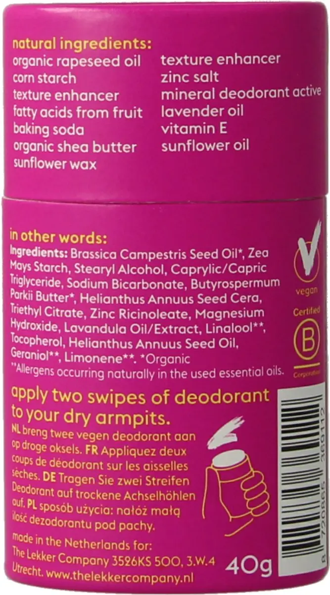 The Lekker Company Deo Stick Feel Floral Lavendel - 40g