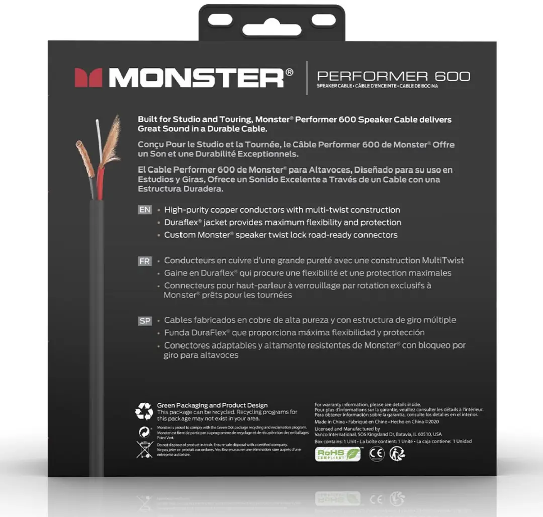 Monster Cable Performer 600 Speak-On Kabel 6m - Zwart