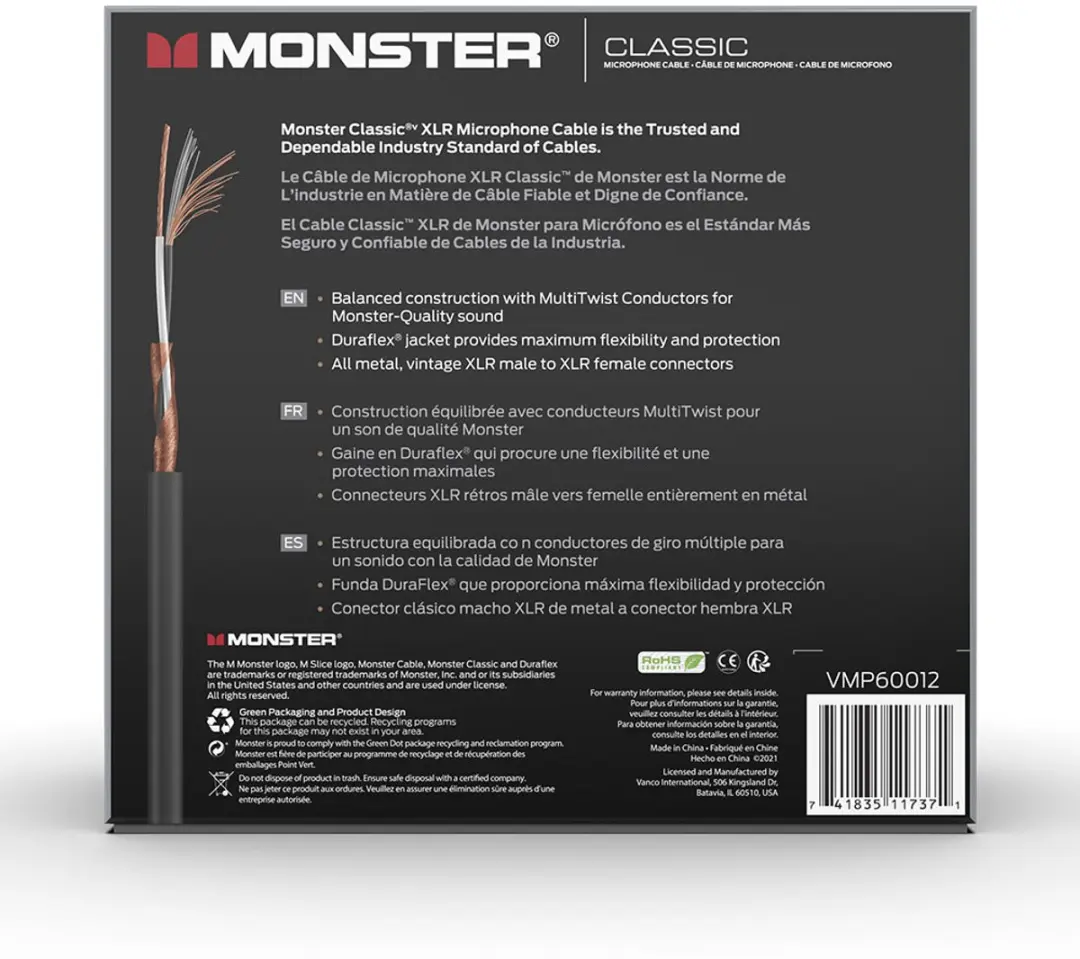 Monster Cable Classic XLR VMP60012 Microfoonkabel 15m - Zwart