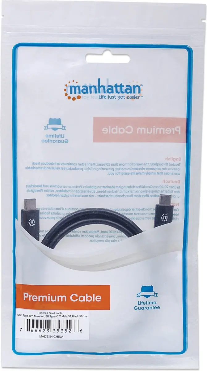 Manhattan USB 3.1 C Kabel 1m - Zwart - afbeelding 5 van 5