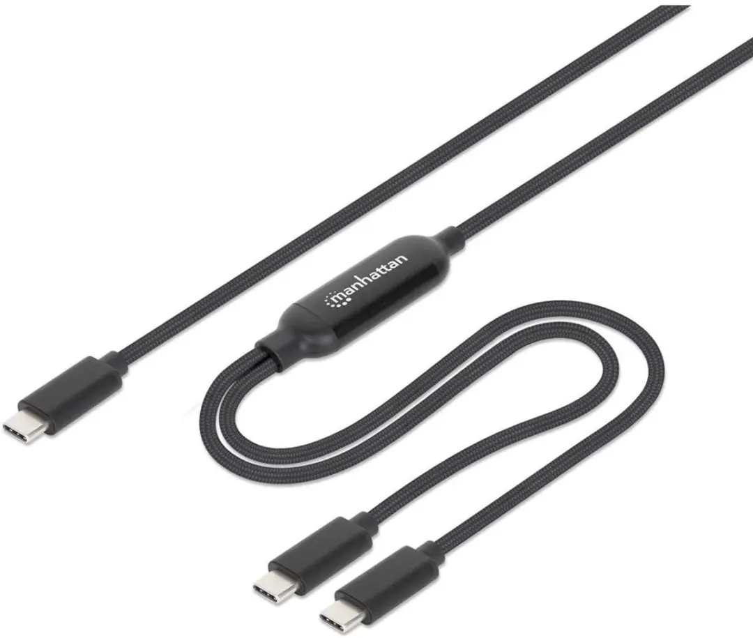 Manhattan Dubbele USB-C naar USB-C oplaadkabel, 100W, 2 m, 1x USB-C naar 2x USB-