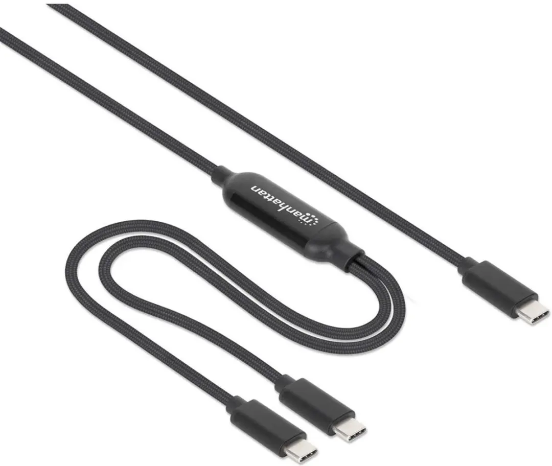 Manhattan USB-C Oplaadkabel 100W 2m - 1x naar 2x USB-C - Zwart - afbeelding 4 van 6