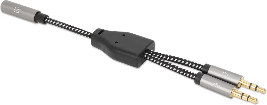 Manhattan Headset-Adapterkabel 15cm - Aux Y-Audiosplitter - Zwart/Zilver