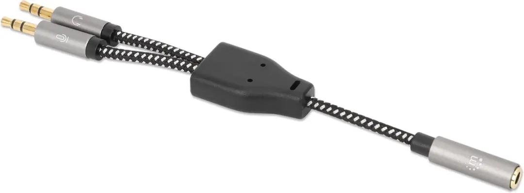 Manhattan Headset-Adapterkabel 15cm - Aux Y-Audiosplitter - Zwart/Zilver - afbeelding 6 van 6