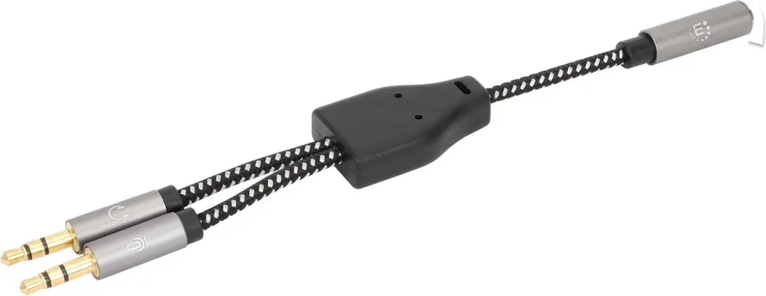 Manhattan Headset-Adapterkabel 15cm - Aux Y-Audiosplitter - Zwart/Zilver