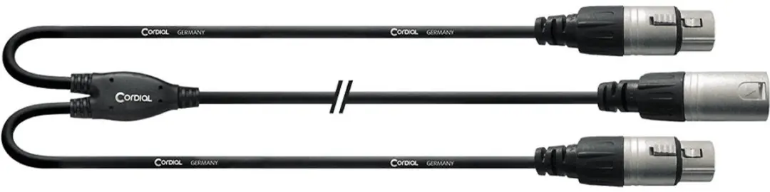 Cordial CFY0.3MFF Y-Adapterkabel XLR Male naar 2x Female