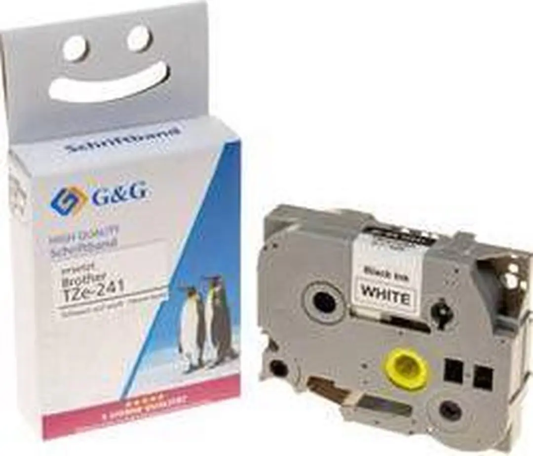 G&G 14954 Labeltape - Wit/Zwart 18mm 8m - o.a. Brother TZe-241