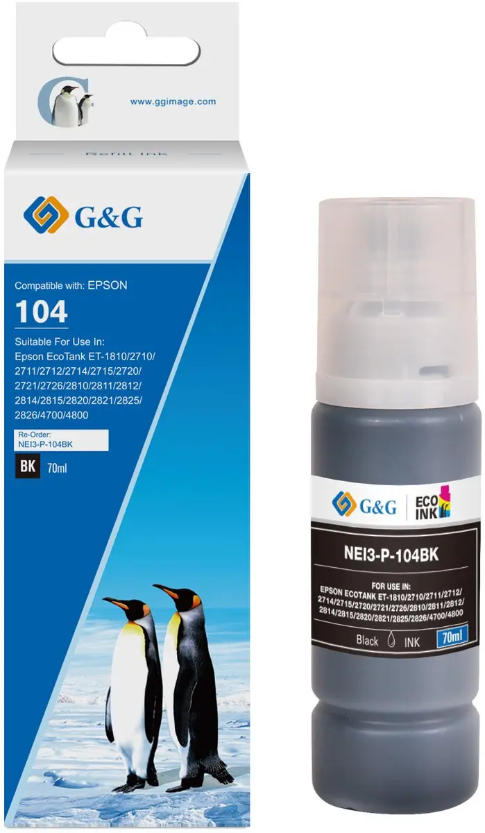 G&G 104 XL Inkt Geschikt voor Epson 104 EcoTank Inktflessen -Zwart
