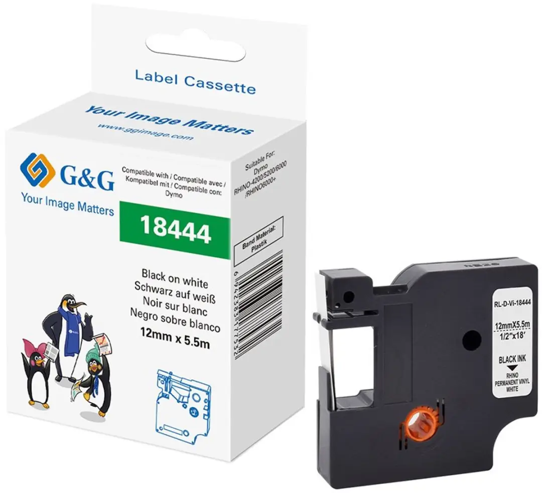 G&G Labeltape Vinyl Tapekleur: Wit Tekstkleur: Zwart 12 mm 5.5 m