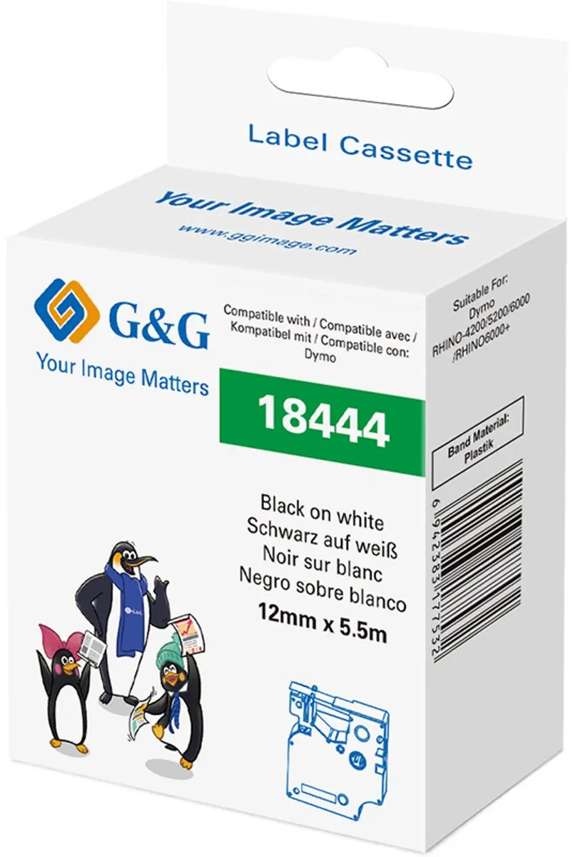 G&G Labeltape Vinyl 12mm Wit/Zwart 5.5m