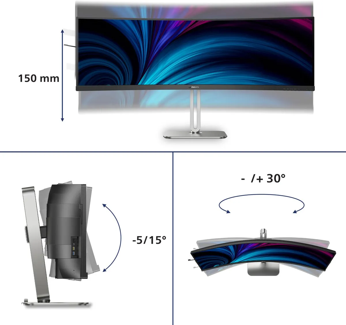 Philips 49B2U5900C - Ultrawide Curved Productivity Monitor - USB-C 100w - RJ45 - 49 inch