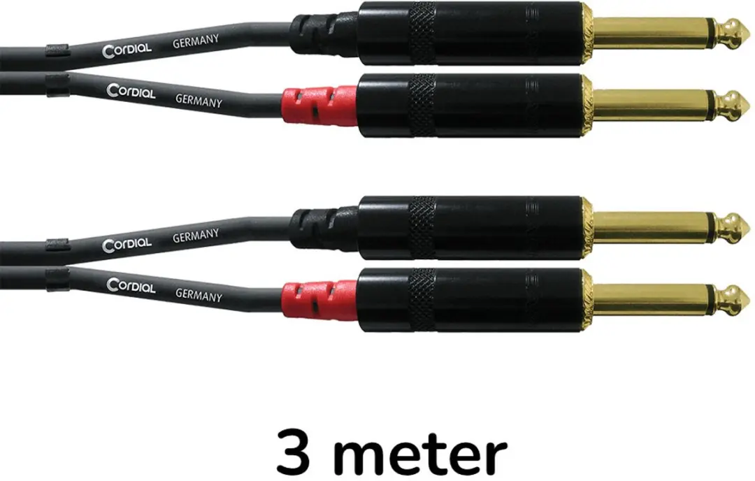 Cordial Essentials CFU 3 PP Insertkabel - 2x Jack 6,3mm - Verguld - 3m - Zwart