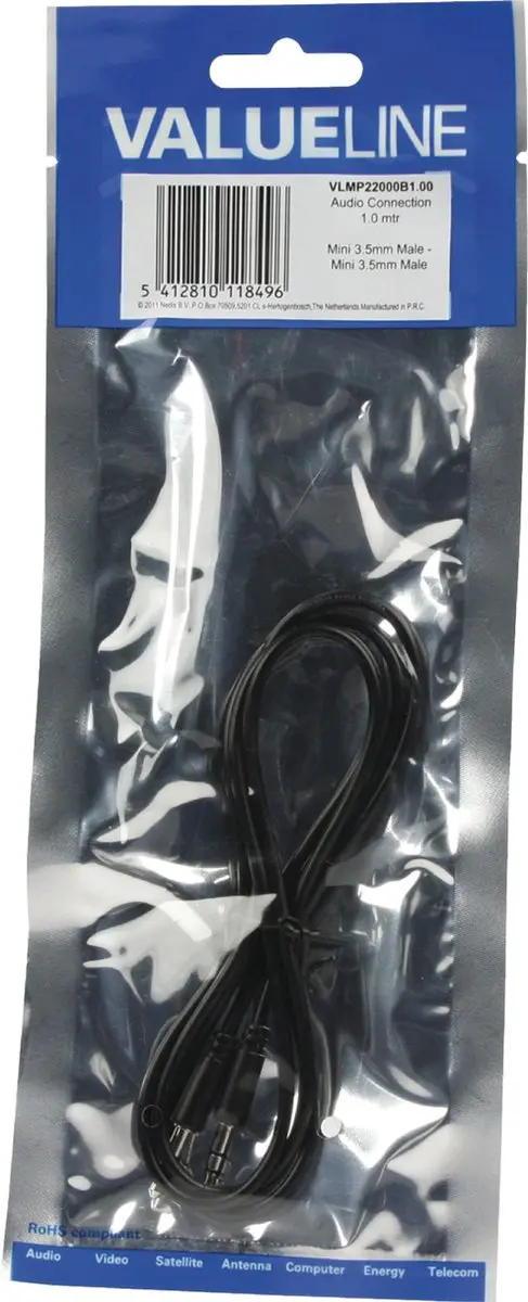 3.5 mm stereo audio kabel 1,00 m zwart