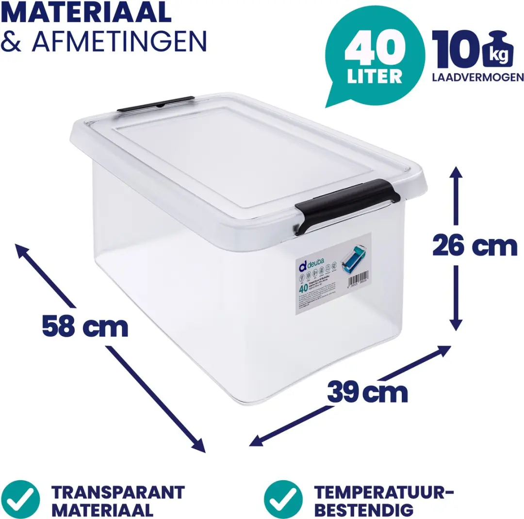 Deuba Opbergox Set 6 Stuks 40L Transparant