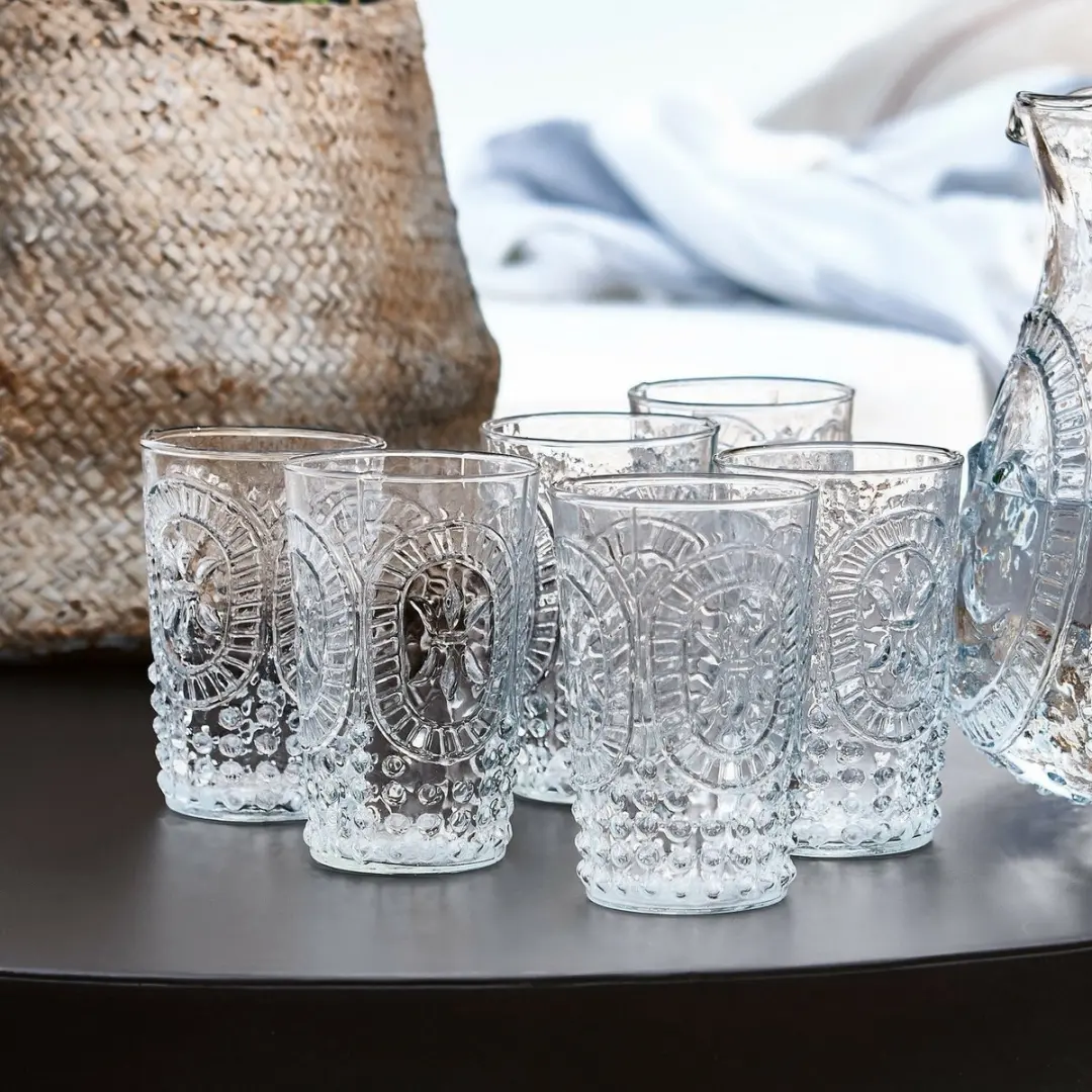 Loberon Fleury Glas Set - 6 Stuks Ø7cm Heldere Glazen