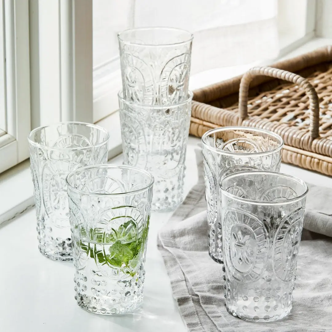 Loberon Fleury Glas Set - 6 Stuks Ø7cm Heldere Glazen