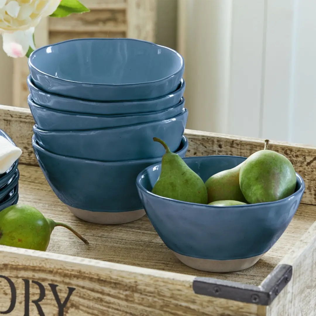 Loberon Biarré Blauwe Kommen - Set van 6