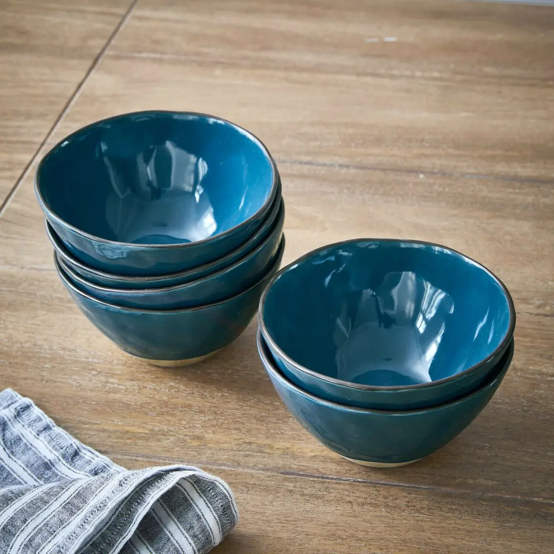 Loberon Biarré Blauwe Kommen - Set van 6