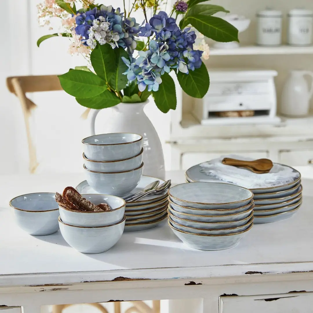 Loberon Veena Blauw Servies Set - 24-delig