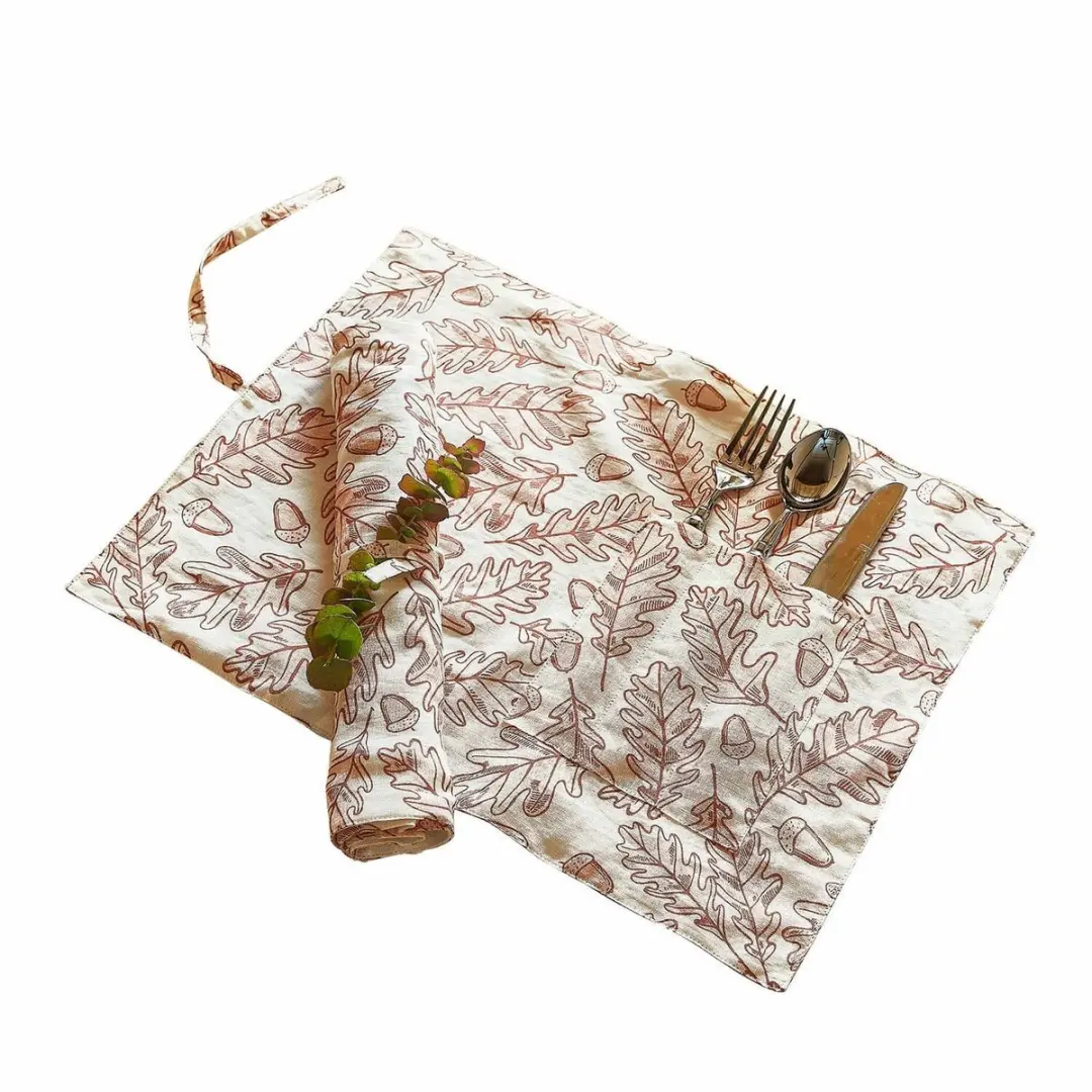 Loberon Placemat Qubinal Roestrood/Linnen - 2 Stuks