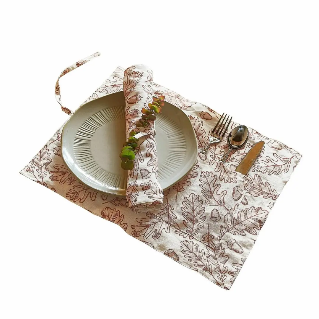 Loberon Placemat Qubinal Roestrood/Linnen - 2 Stuks - afbeelding 6 van 6