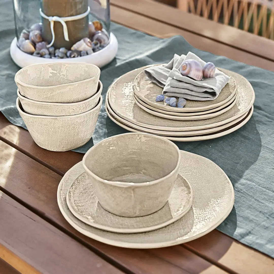Loberon Luganville Serviesset 12-delig - Beige