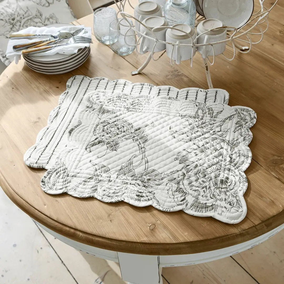 Loberon Calarion Placemats - Set van 2 - Wit/Grijs