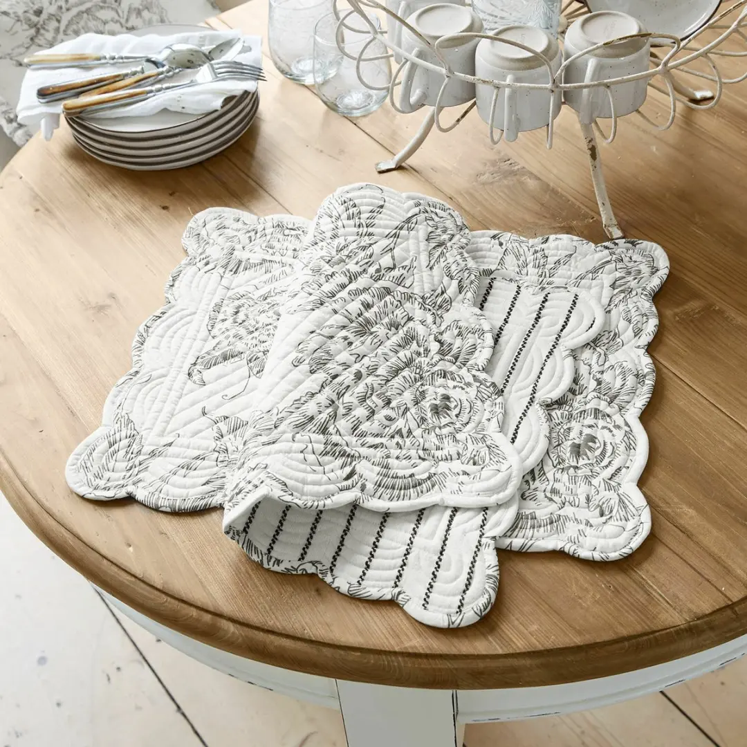 Loberon Calarion Placemats - Set van 2 - Wit/Grijs