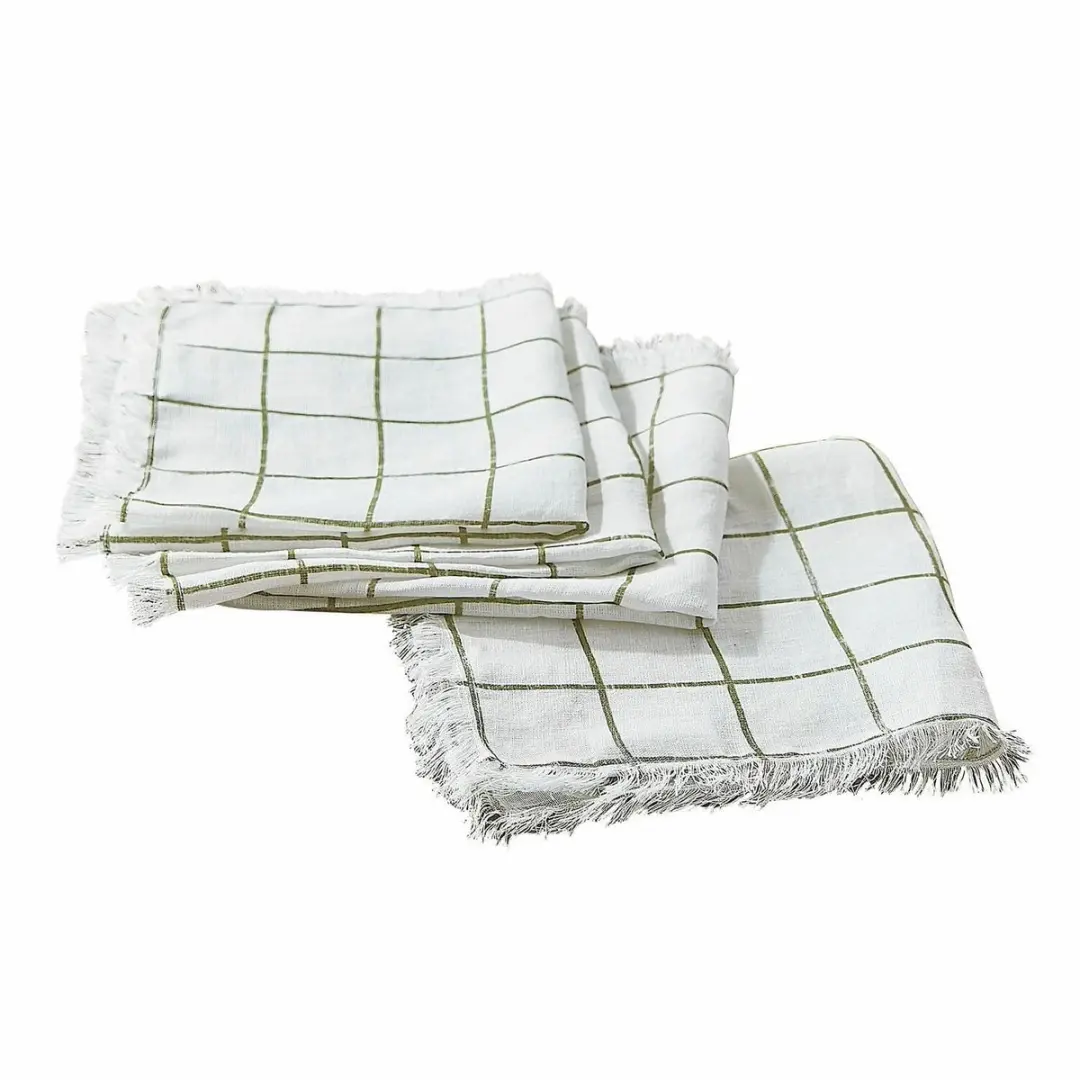 Loberon Servetset Klivento - 4 Stuks Wit/Groen