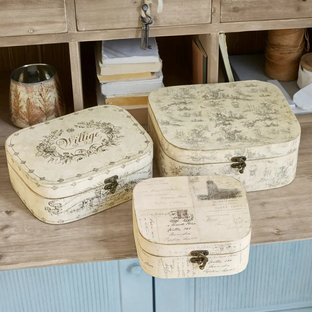 Loberon Dedwen Kistjes Antiek Crème/Grijs - 3 Stuks