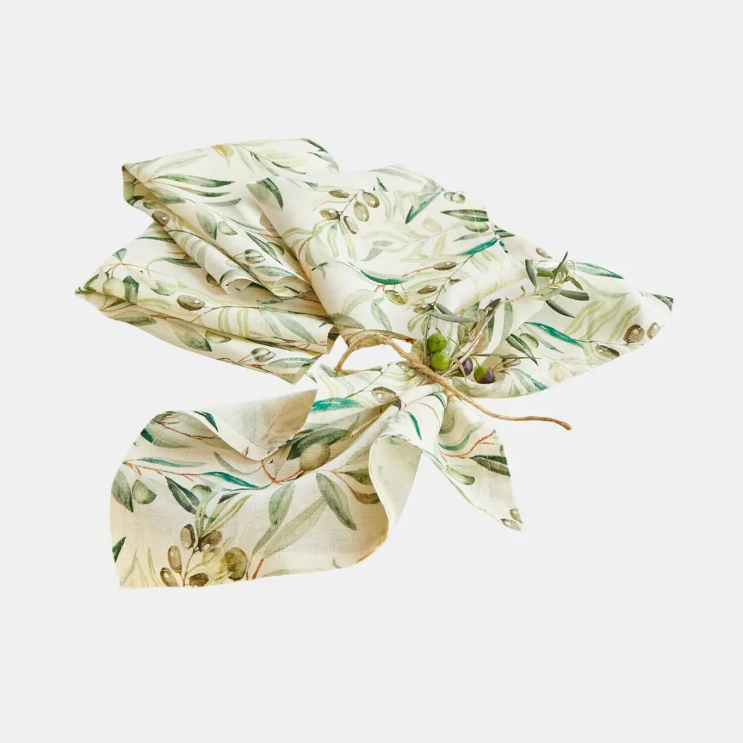 Loberon Nolaria Servetset 4-delig - Crème/Groen