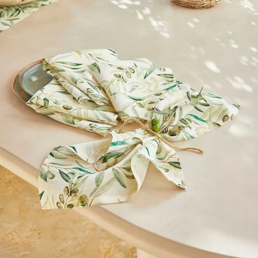 Loberon Nolaria Servetset 4-delig - Crème/Groen