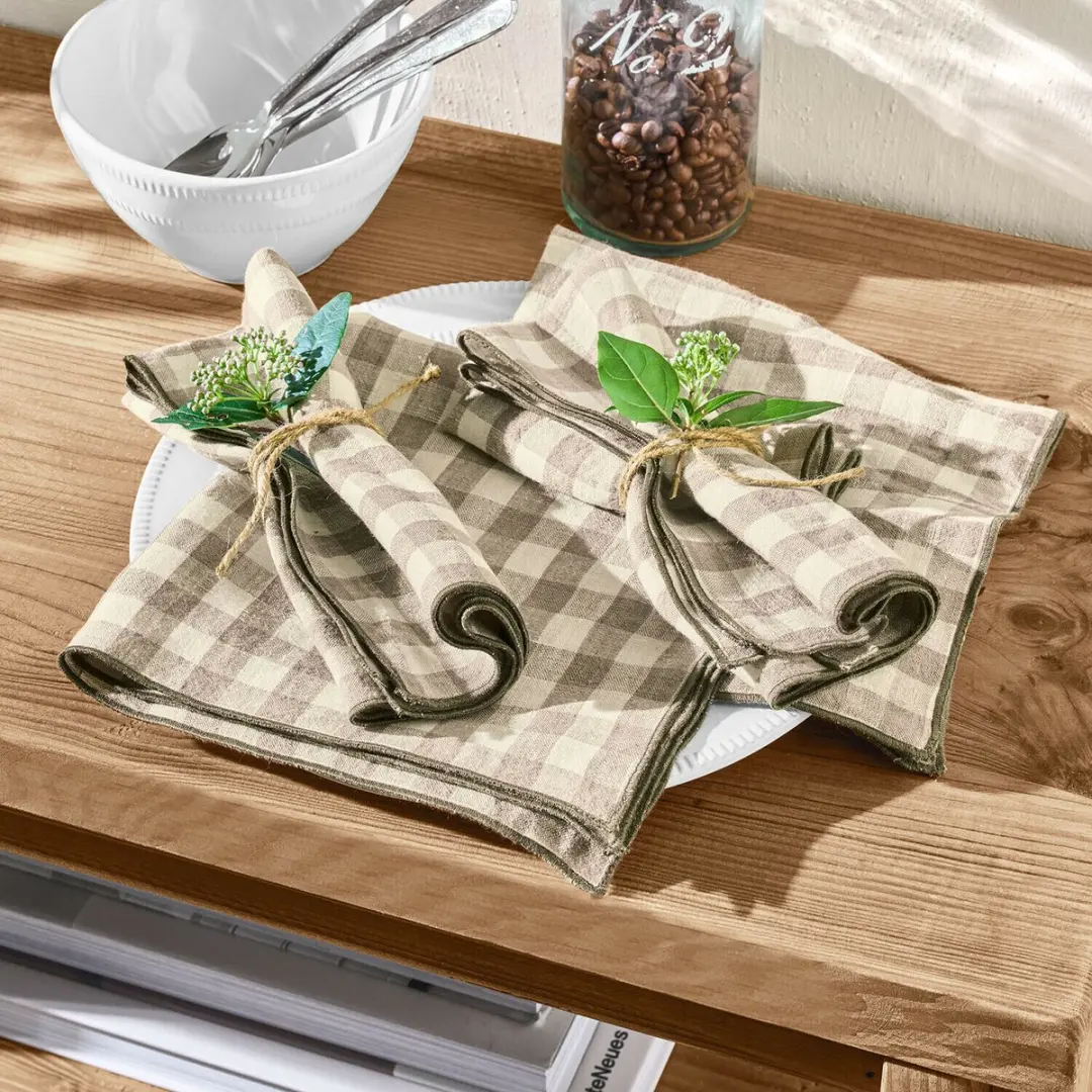 Loberon Marrowby Servetset 4 Stuks - Beige/Wit